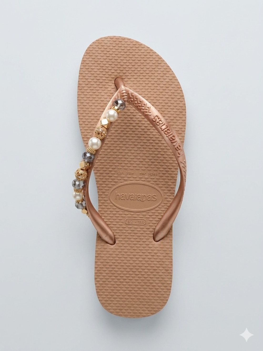 Havaianas Gold Pearl & Bead Embellished Flip Flops